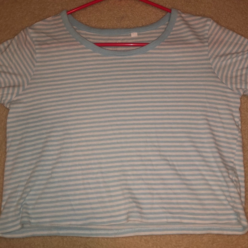 cropped blue & white striped tee